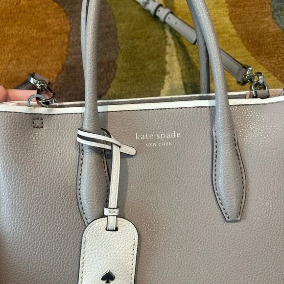 Kate Spade New York Eva Small Top Zip Satchel Leather Bag Purse Grey White Pink